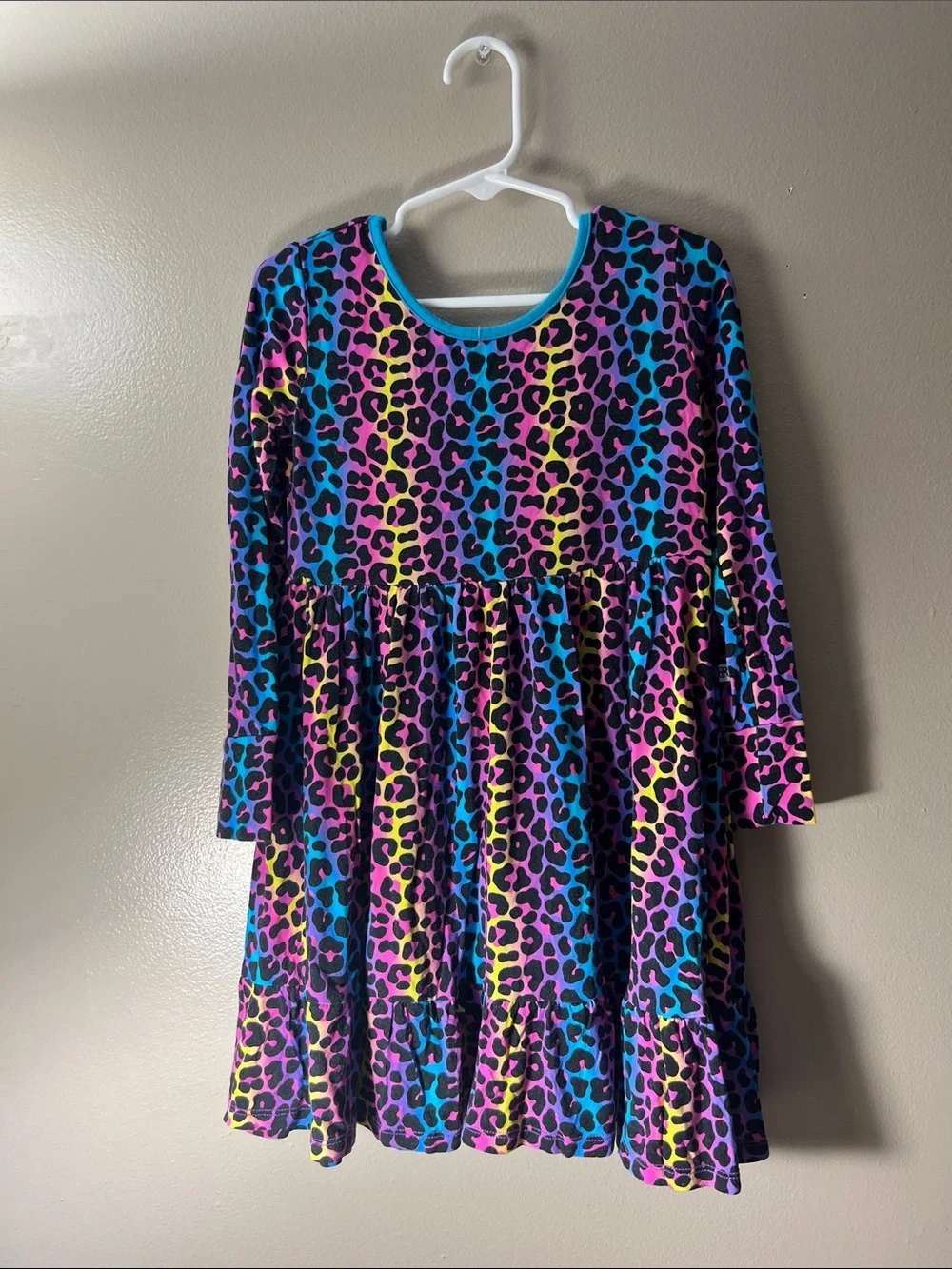 Girls' Multicolor Leopard Print Long Sleeve Casual Dress